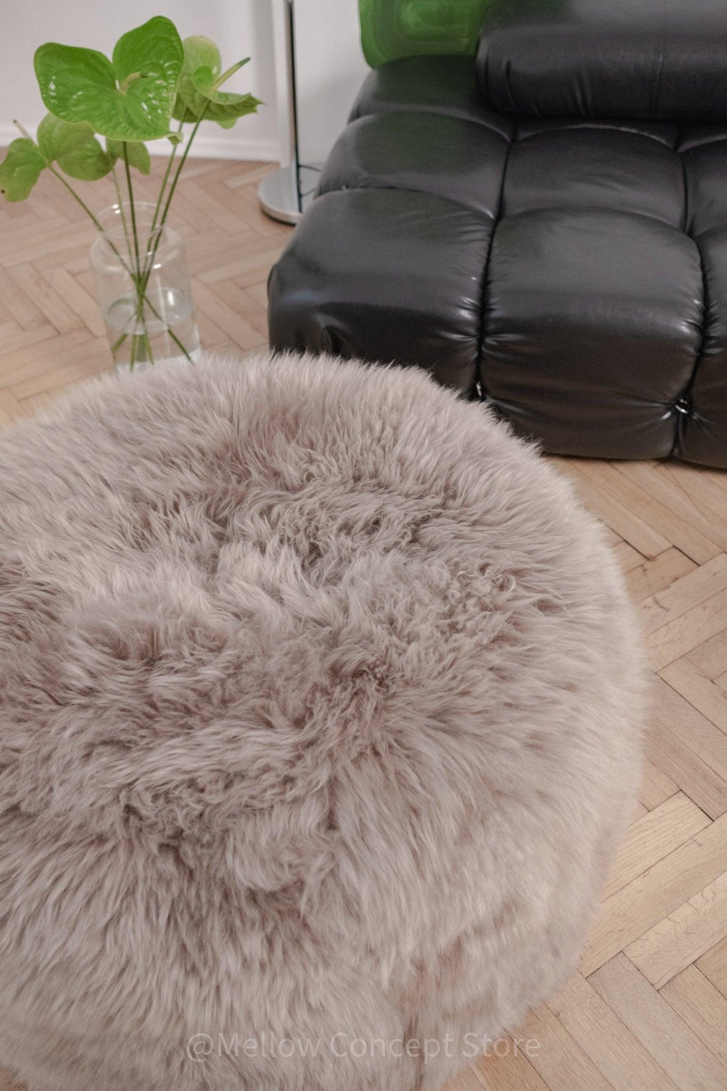 Natural Sheepskin Pouf / Ottoman - Greige-4