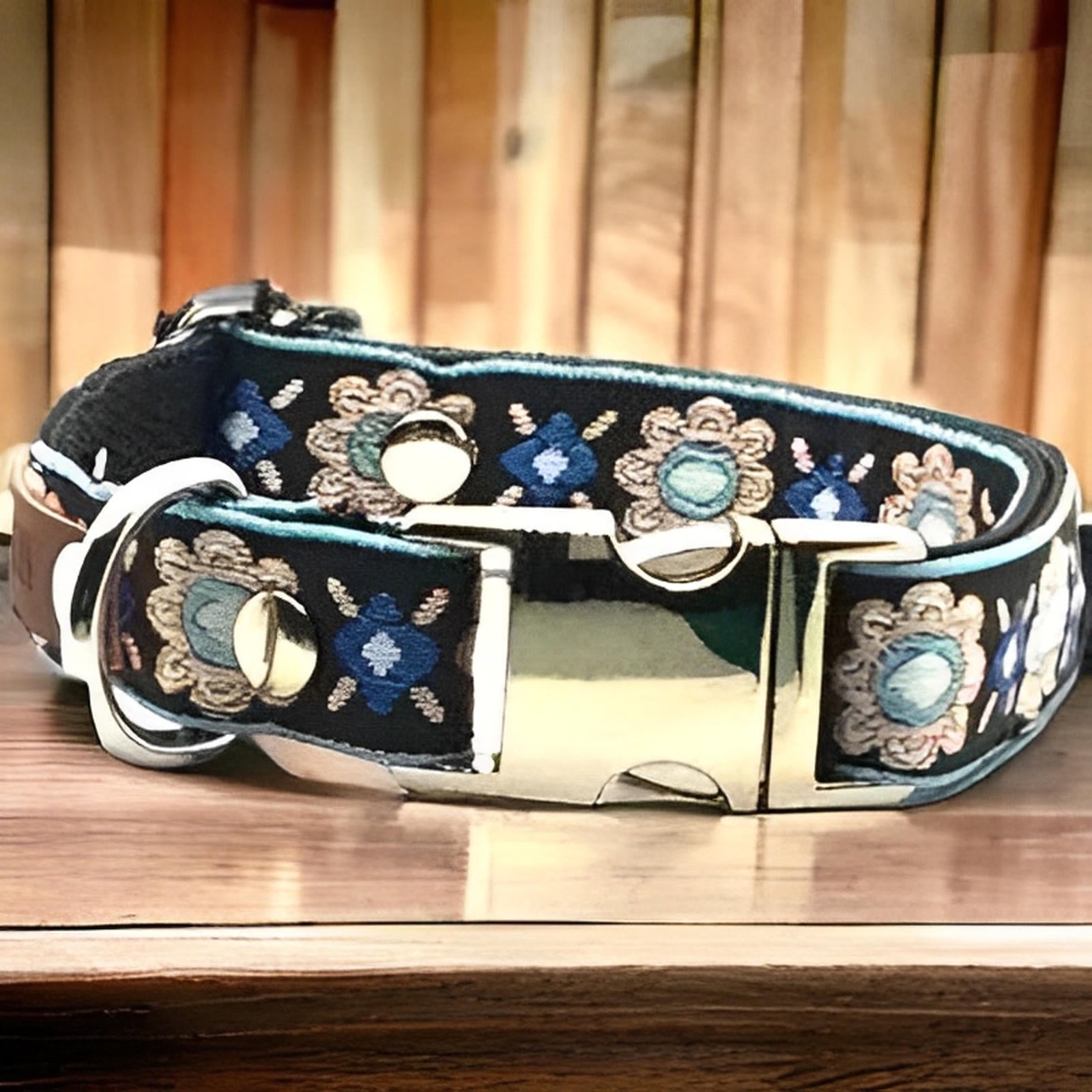 Elegant Cotton Dog Collar with Personalised Engraved Charm by Lollipollipocket-0