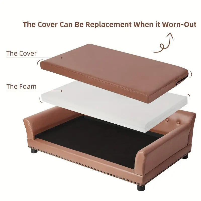 Leather Large Dog Sofa Lounge with Cushion-2
